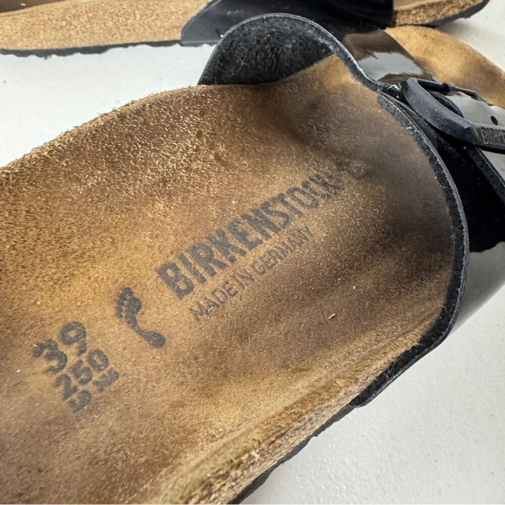 Birkenstock Madrid Black Patent Leather Sandals Women’s Slip On Size 39 - Picture 9 of 14